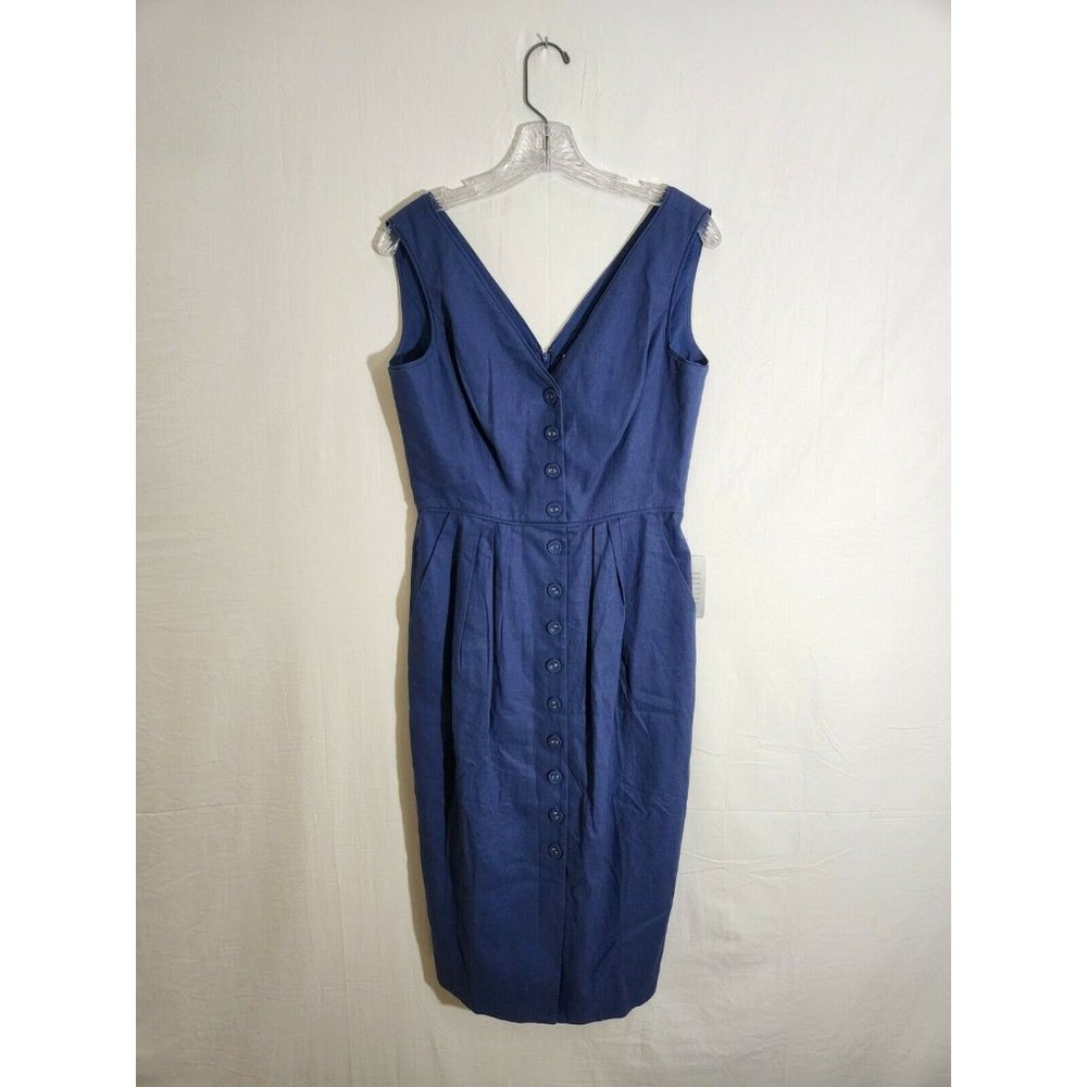 NWT Gal Meets Glam Size 6 Thelma Solid Button Front Sheath Dress Blue